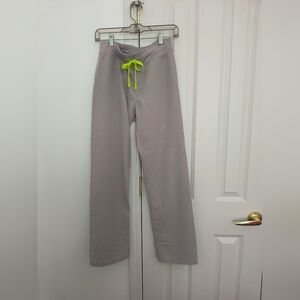Figs Light Beige Pants And Top with Neon Green Accent Size XS